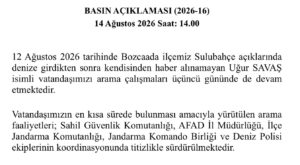Çanakkale Valiliği: Bozcaada'da denizde kaybolan vatandaş için arama çalışmaları sürüyor