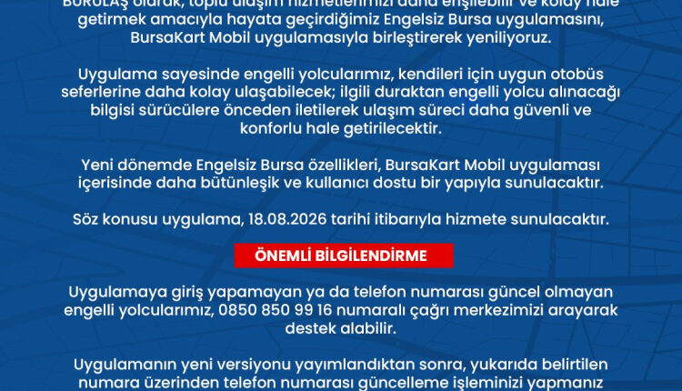 Engelsiz Bursa, BursaKart Mobil ile yenileniyor
