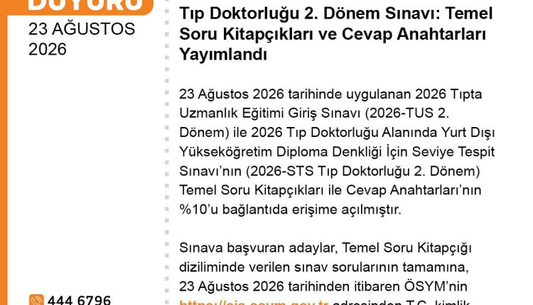 2026-TUS ve STS Tıp Doktorluğu sınavlarının soru kitapçıkları yayımlandı