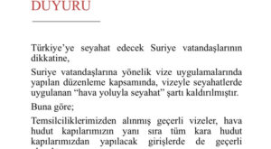 Suriye vatandaşlarının Türkiye’ye girişinde vize düzenlemesi