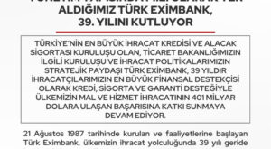 Ticaret'ten 'Türk Eximbank' paylaşımı… İhracat desteğinde hedef 59 milyar dolar Ticaret'ten 'Türk Eximbank' paylaşımı… İhracat desteğinde hedef 59 milyar dolar