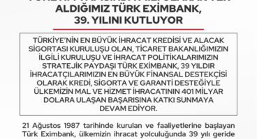 Ticaret'ten 'Türk Eximbank' paylaşımı… İhracat desteğinde hedef 59 milyar dolar