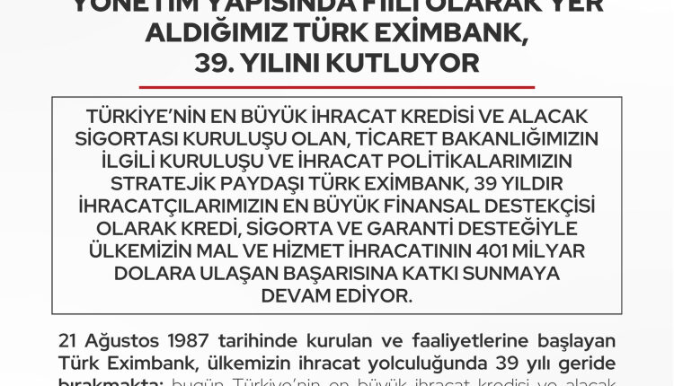 Ticaret'ten 'Türk Eximbank' paylaşımı… İhracat desteğinde hedef 59 milyar dolar