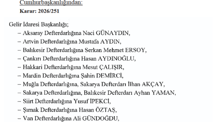11 ilin defterdarlığına atama
