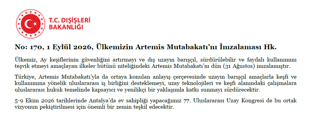 Türkiye Artemis Mutabakatı’nı imzaladı: Uzayda yeni iş birliği dönemi