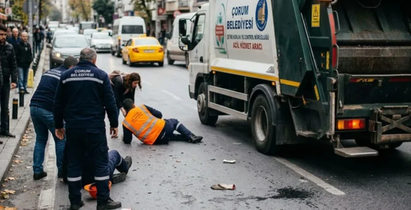 Çorum’da Çöp Kamyonundan Düşen 2 Belediye İşçisi Yaralandı